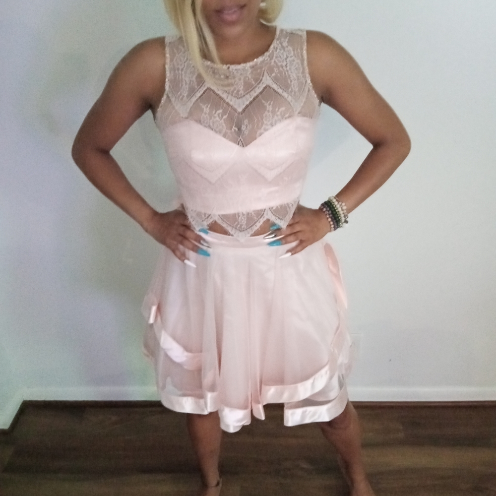 Alex & Sophia Blush Two Piece skirt set